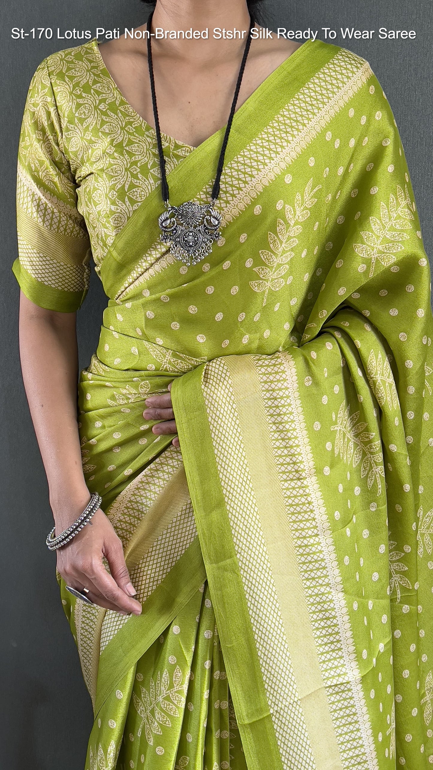 St-170 Lotus Pati Non-Branded Stshr Silk Ready To Wear Saree