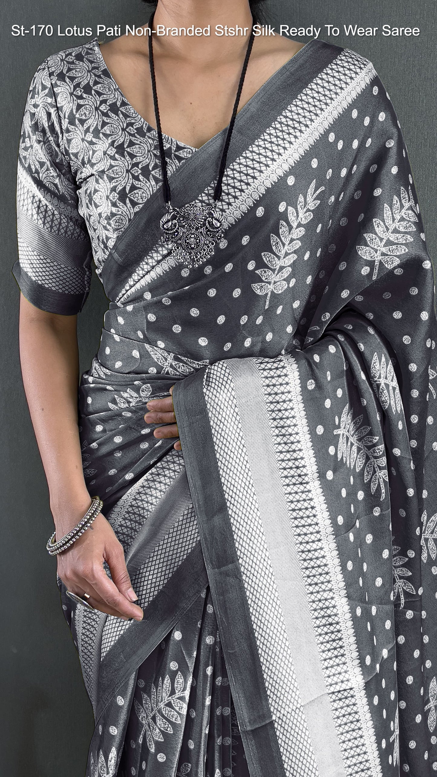 St-170 Lotus Pati Non-Branded Stshr Silk Ready To Wear Saree