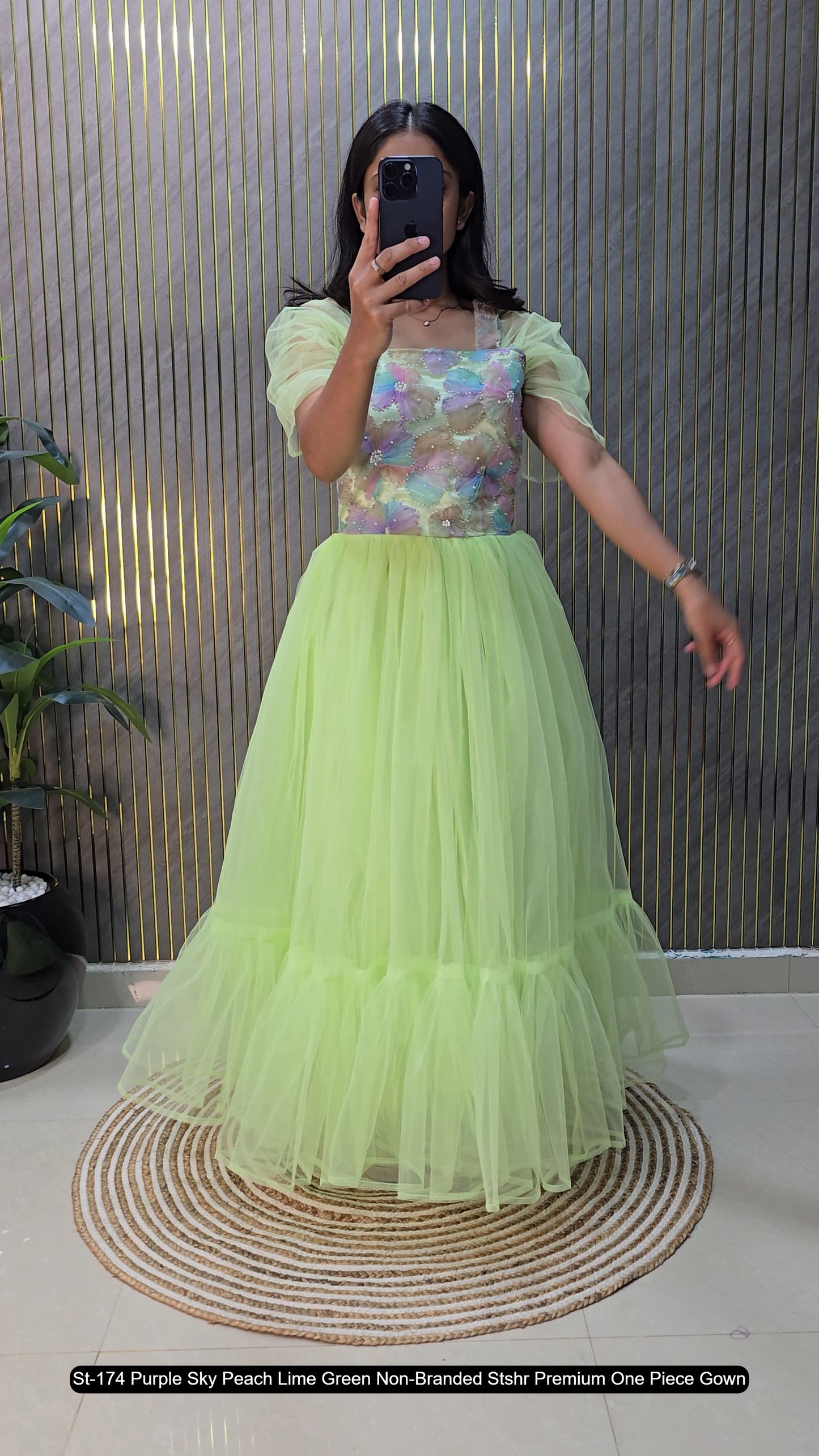 St-174 Purple Sky Peach Lime Green Non-Branded Stshr Premium One Piece Gown