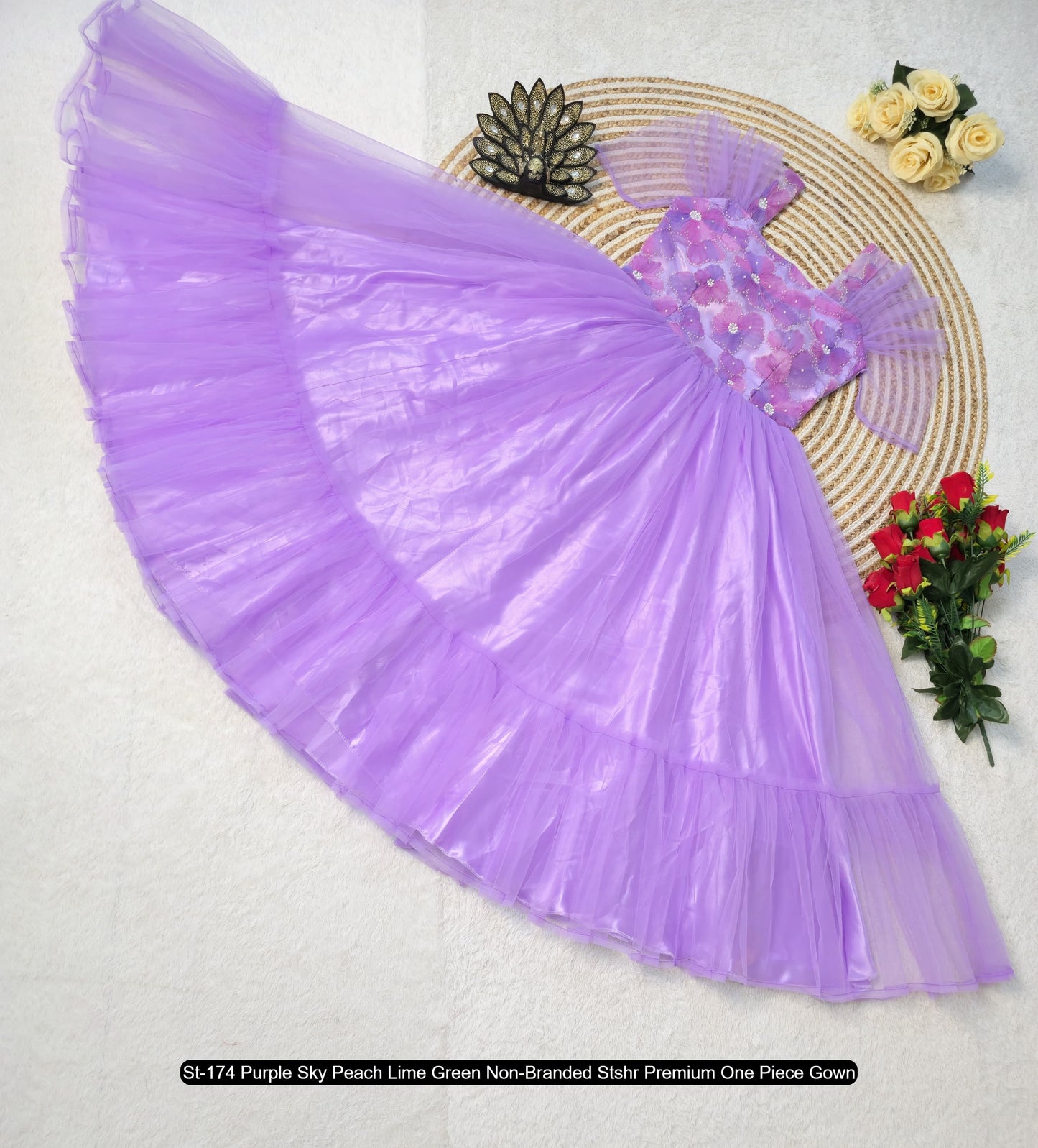 St-174 Purple Sky Peach Lime Green Non-Branded Stshr Premium One Piece Gown