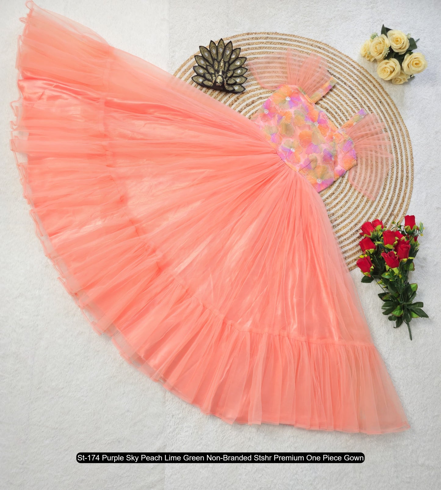 St-174 Purple Sky Peach Lime Green Non-Branded Stshr Premium One Piece Gown