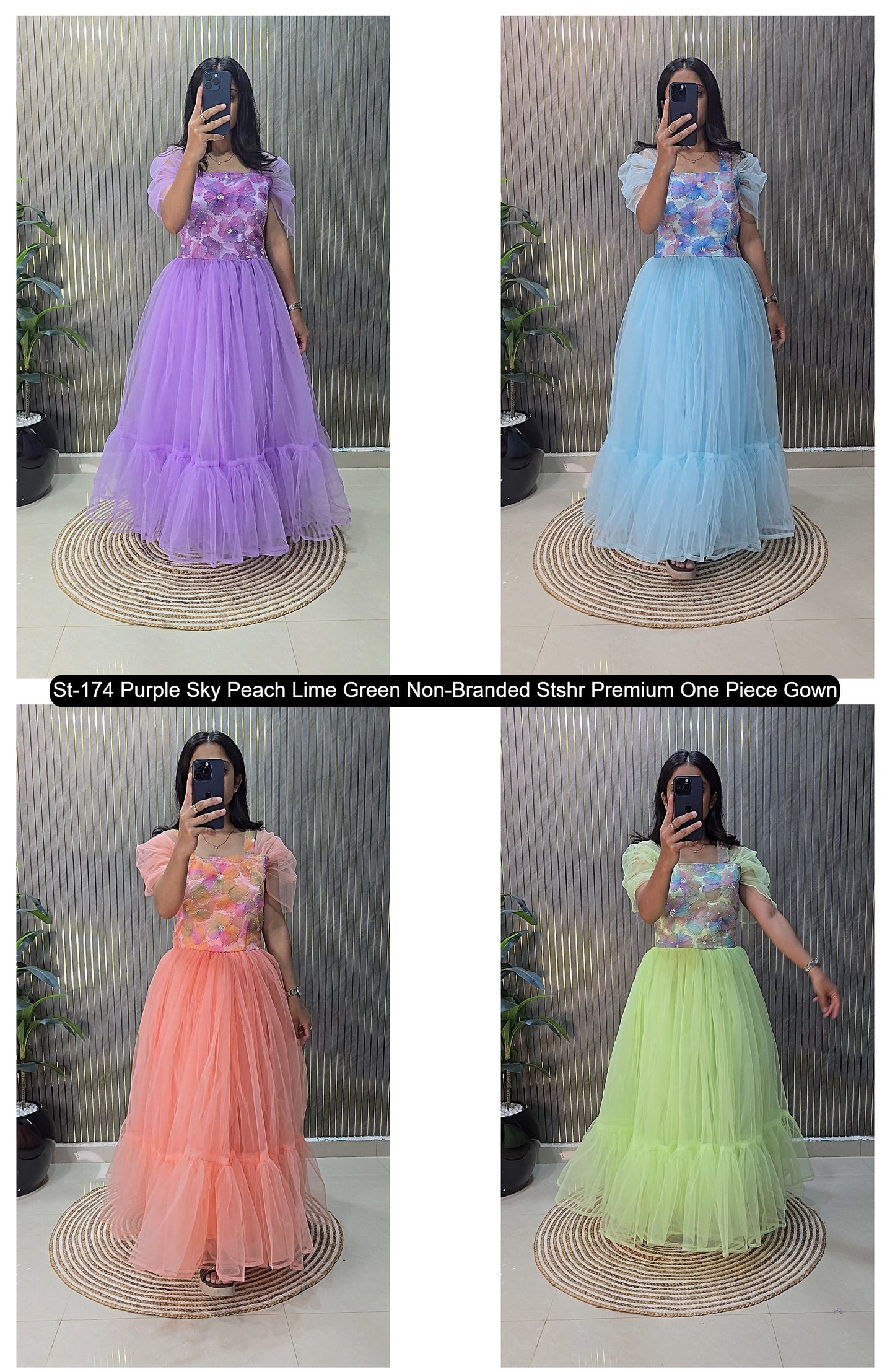 St-174 Purple Sky Peach Lime Green Non-Branded Stshr Premium One Piece Gown