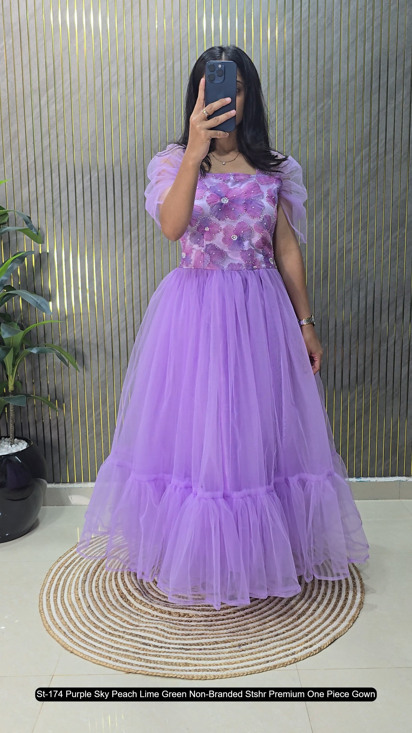 St-174 Purple Sky Peach Lime Green Non-Branded Stshr Premium One Piece Gown