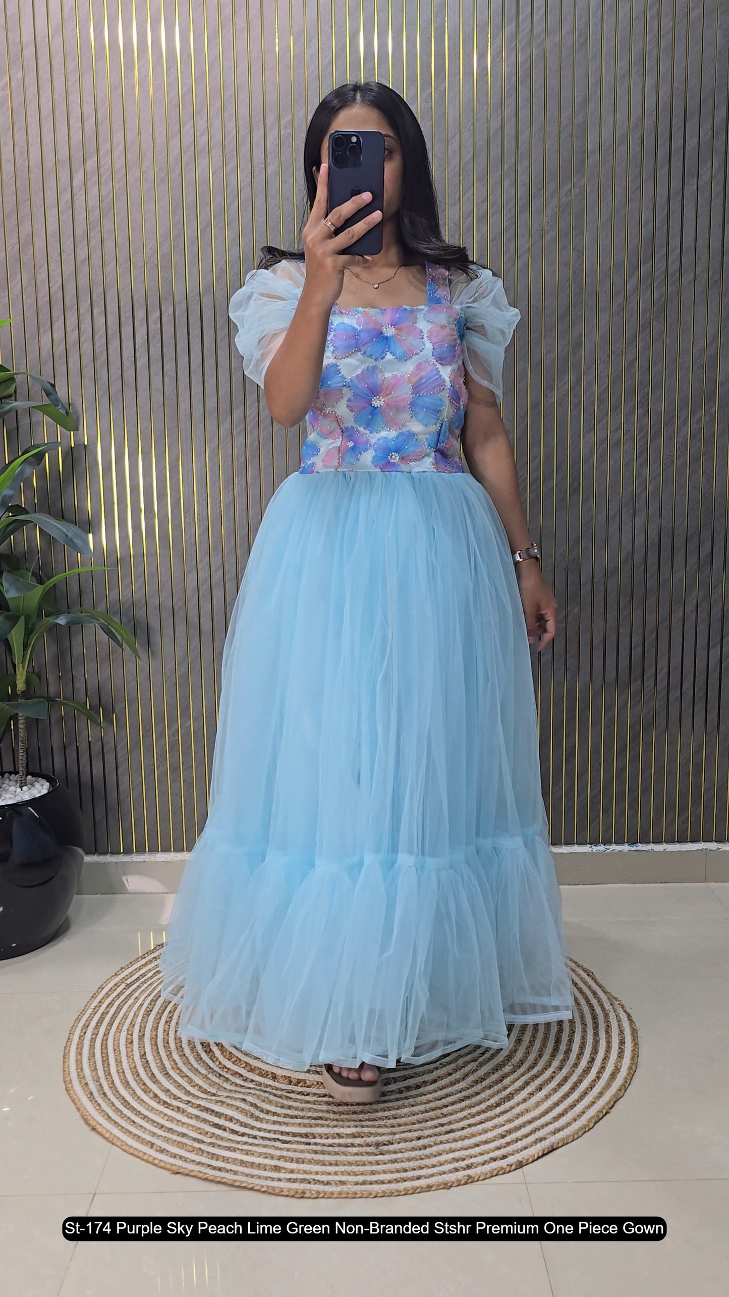 St-174 Purple Sky Peach Lime Green Non-Branded Stshr Premium One Piece Gown