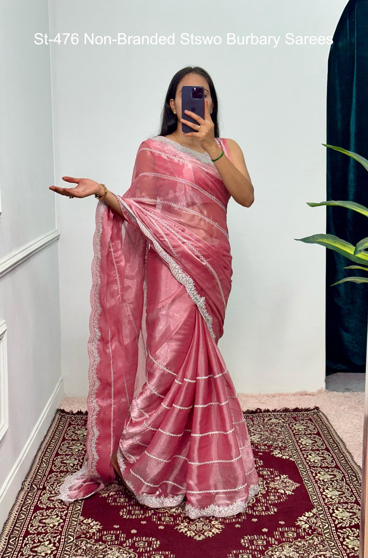 St-476 Non-Branded Stswo Burbary Sarees