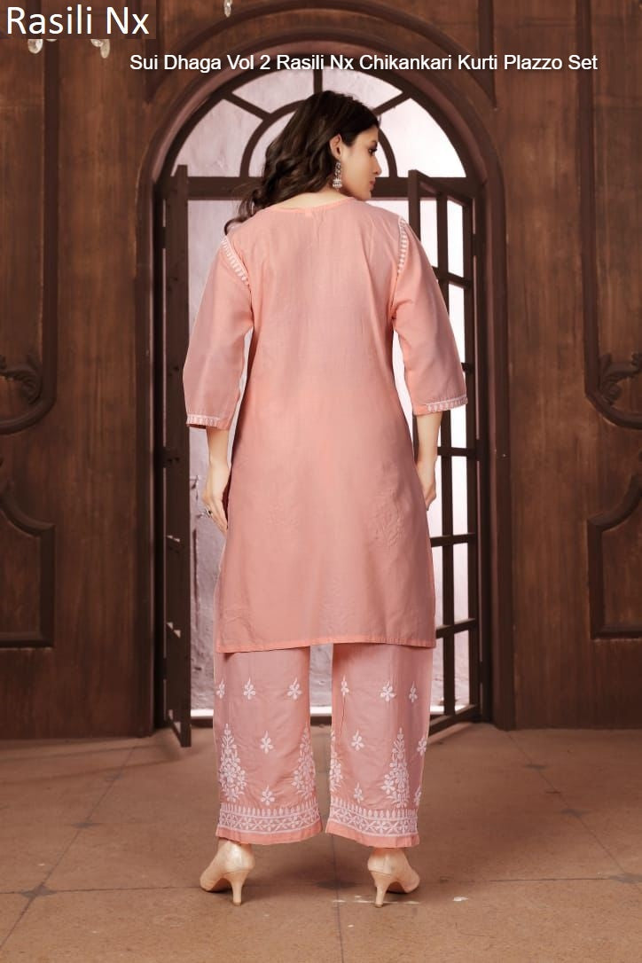 Sui Dhaga Vol 2 Peach Rasili Nx Chikankari Kurti Plazzo Set