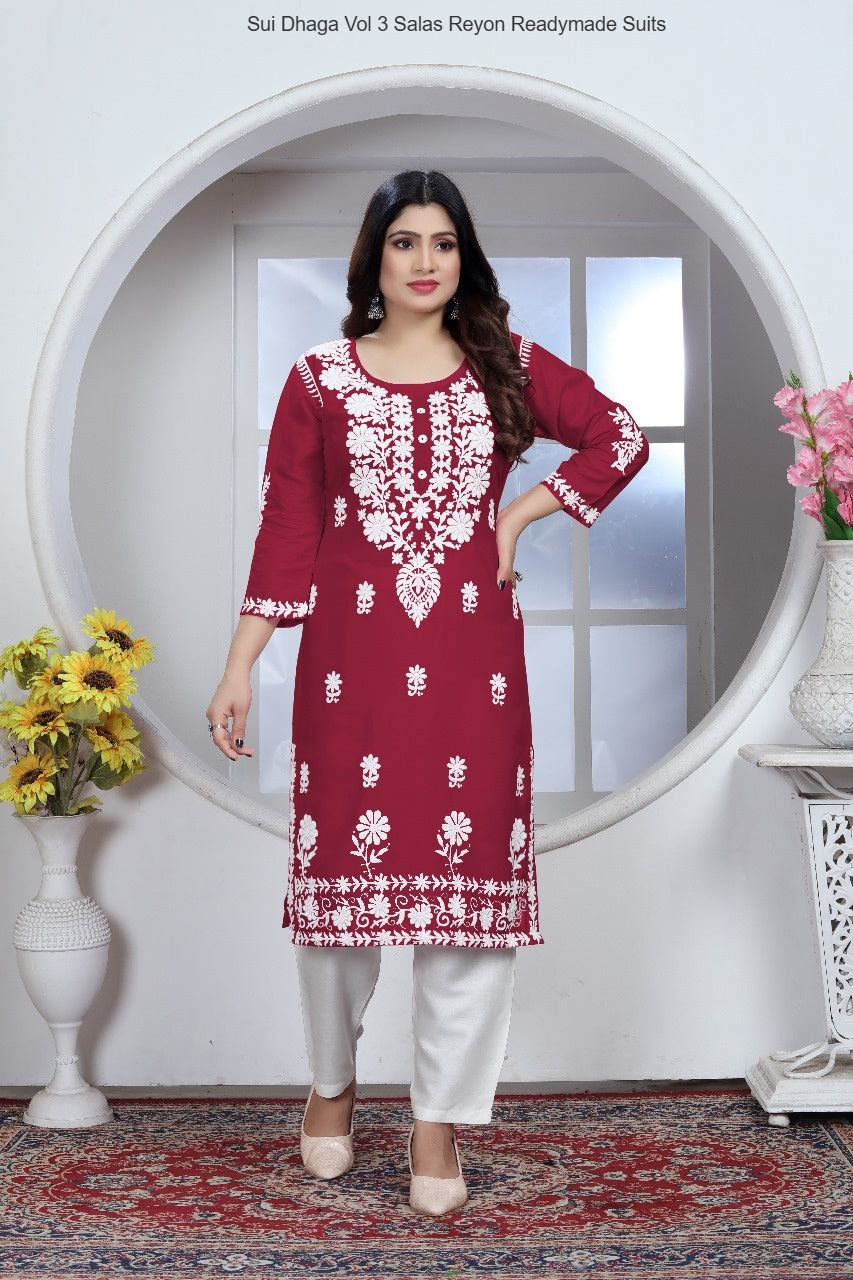 Sui Dhaga Vol 3 Red Salas Reyon Readymade Suits