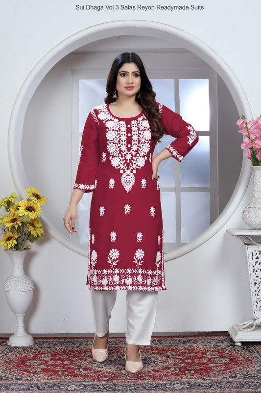 Sui Dhaga Vol 3 Red Salas Reyon Readymade Suits