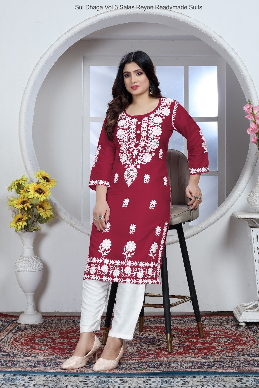 Sui Dhaga Vol 3 Red Salas Reyon Readymade Suits