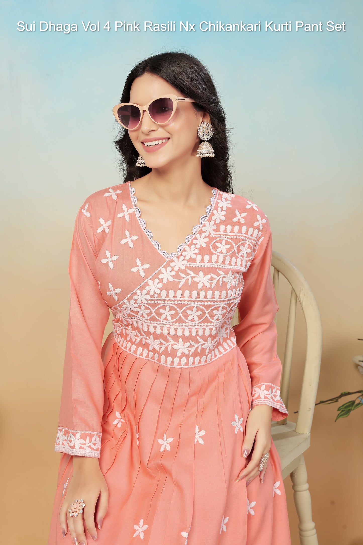 Sui Dhaga Vol 4 Peach Rasili Nx Chikankari Kurti Pant Set
