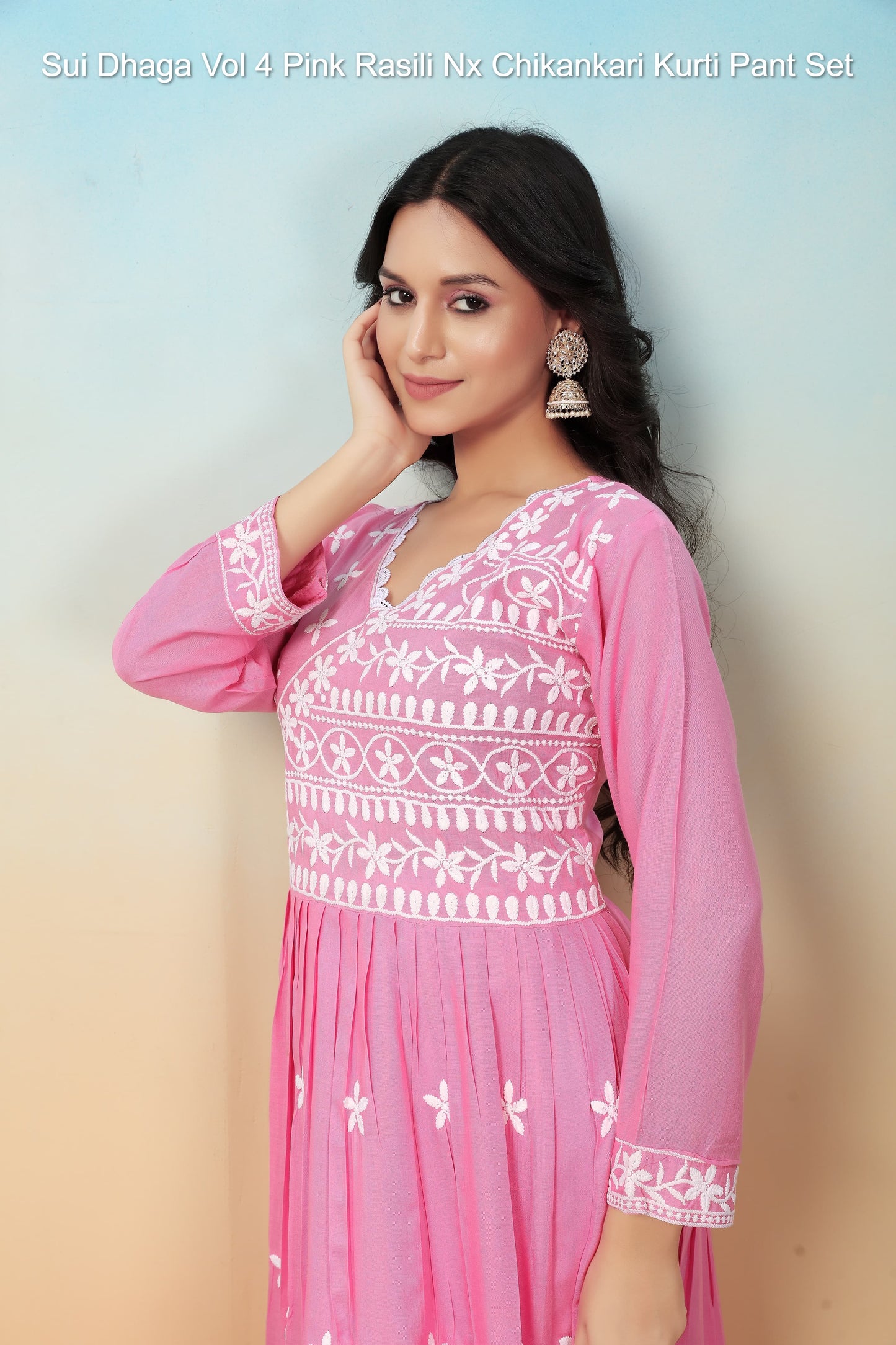 Sui Dhaga Vol 4 Pink Rasili Nx Chikankari Kurti Pant Set