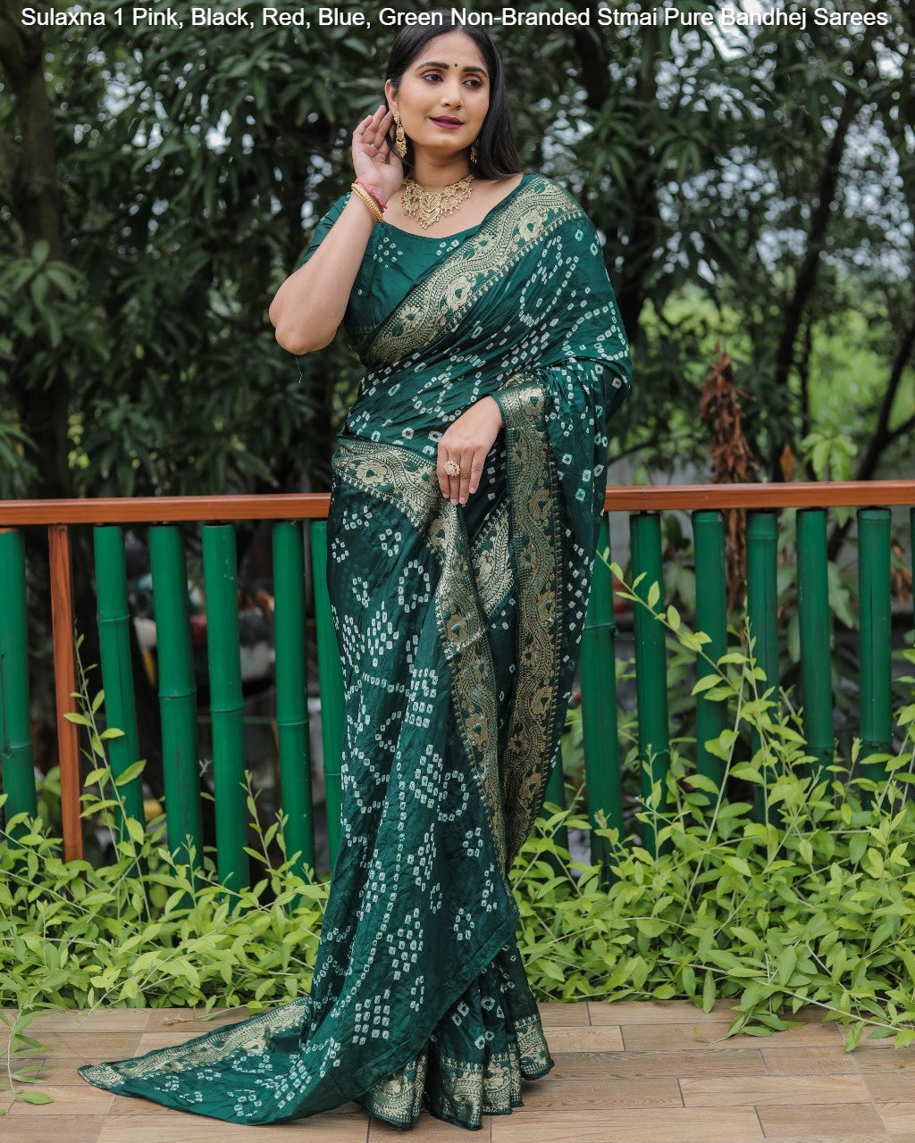 Sulaxna 1 Pink, Black, Red, Blue, Green Non-Branded Stmai Pure Bandhej Sarees