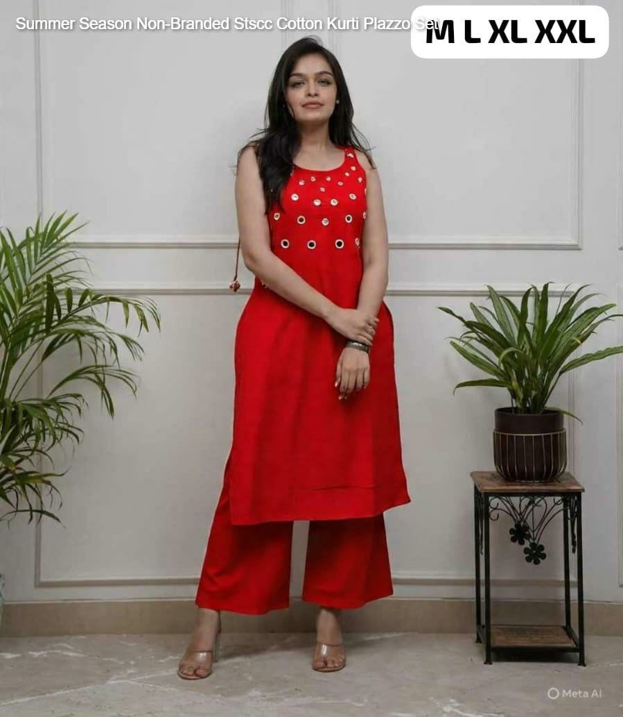 Summer Season Non-Branded Stscc Cotton Kurti Plazzo Set
