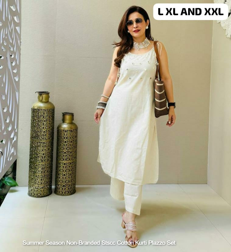 Summer Season Non-Branded Stscc Cotton Kurti Plazzo Set