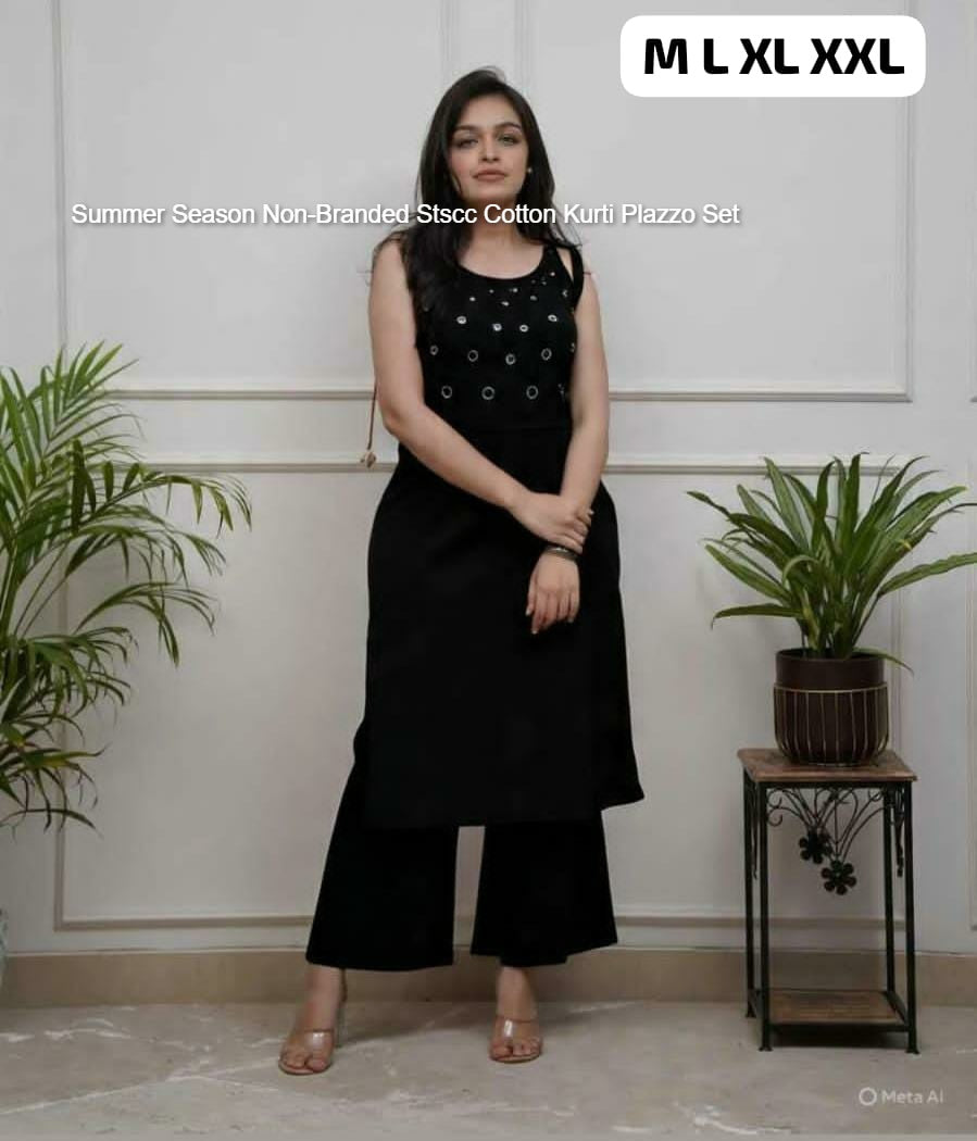 Summer Season Non-Branded Stscc Cotton Kurti Plazzo Set