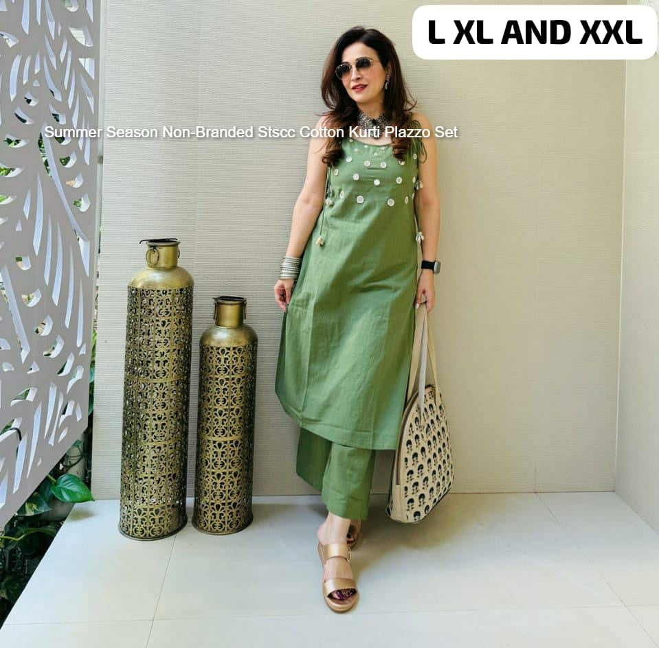 Summer Season Non-Branded Stscc Cotton Kurti Plazzo Set