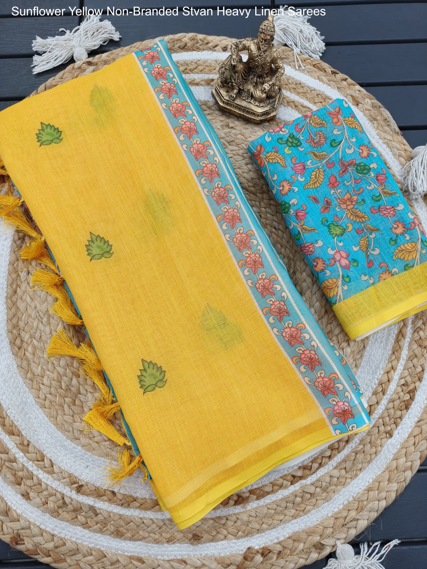 Sunflower Yellow Non-Branded Stvan Heavy Linen Sarees