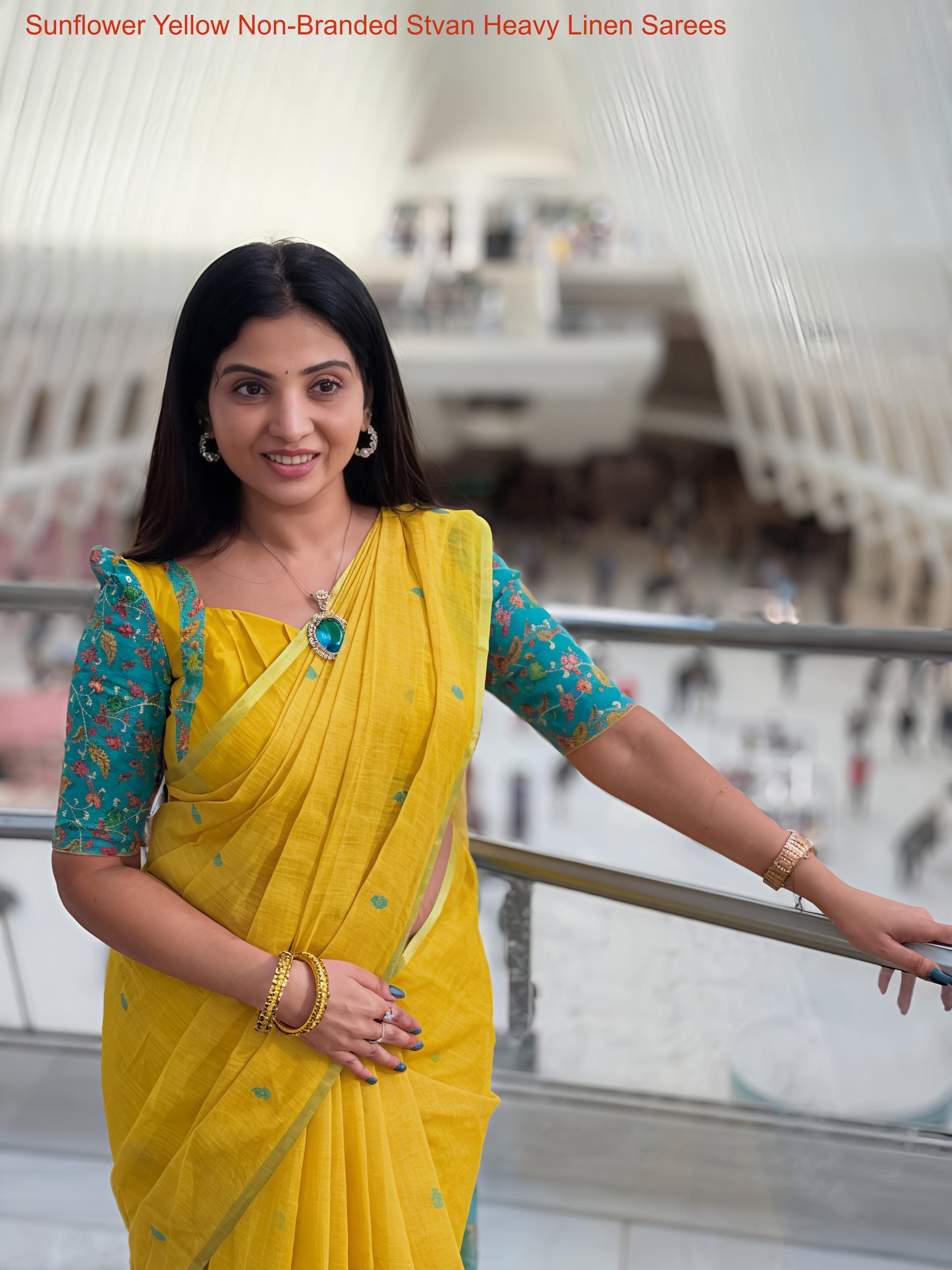 Sunflower Yellow Non-Branded Stvan Heavy Linen Sarees