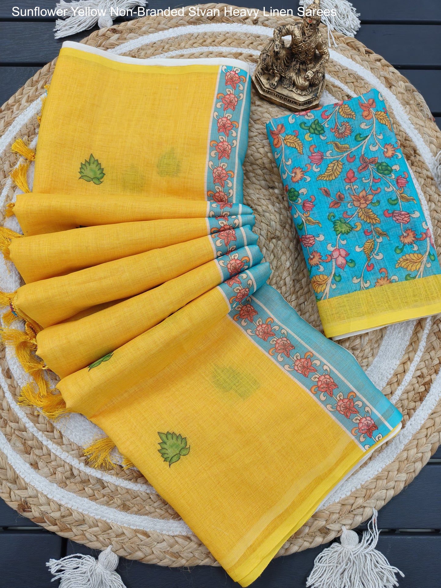 Sunflower Yellow Non-Branded Stvan Heavy Linen Sarees