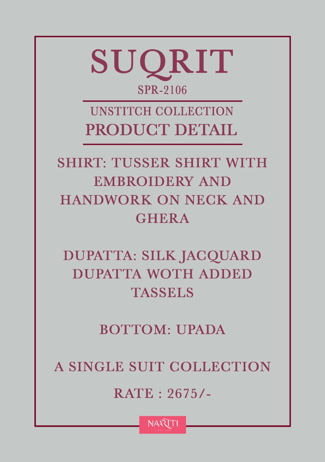 Suqrit Naariti Neck Work Unstitched Suits