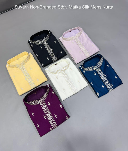 Suvarn Non-Branded Stblv Matka Silk Mens Kurta