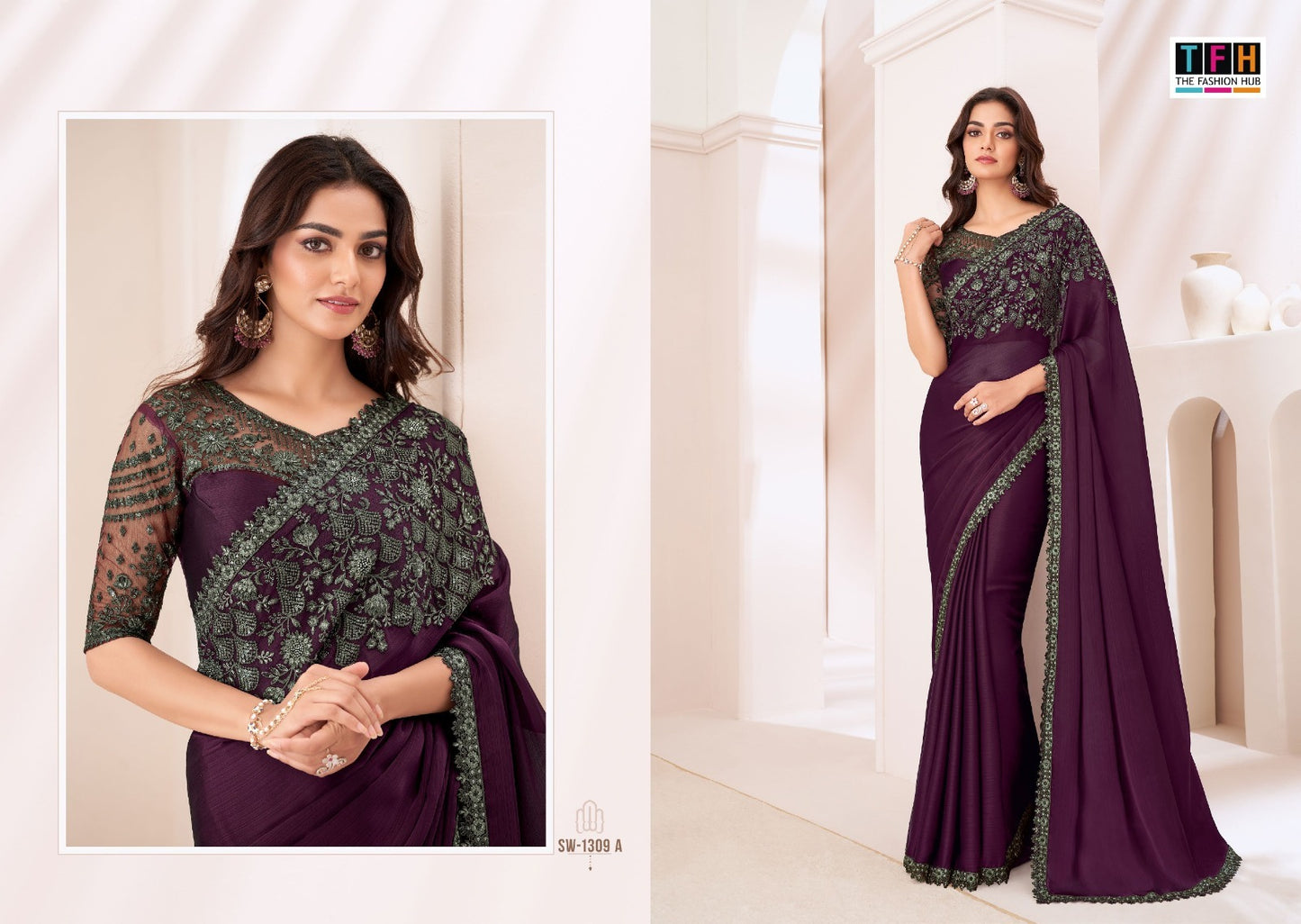 Sw-1309 A Sandalwood Tfh Satin Sarees