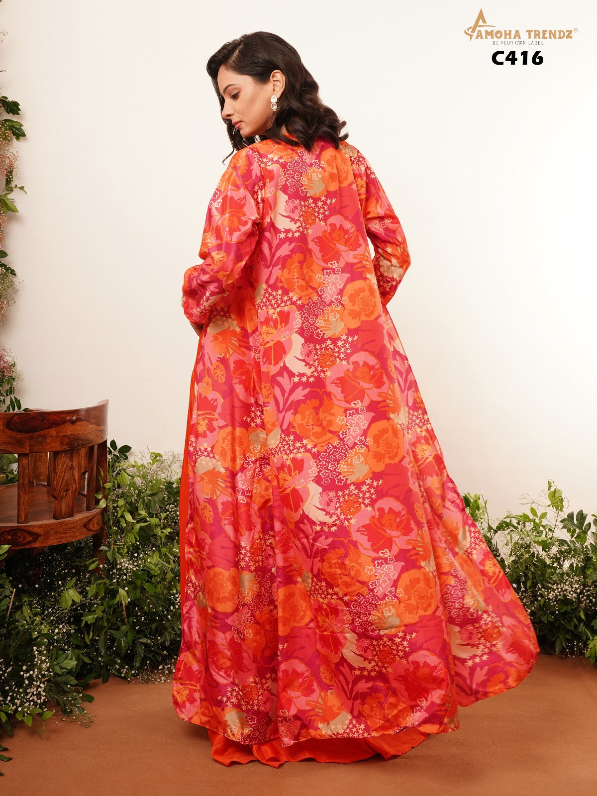 C416 Amoha Shrug Crop Top Plazzo Set