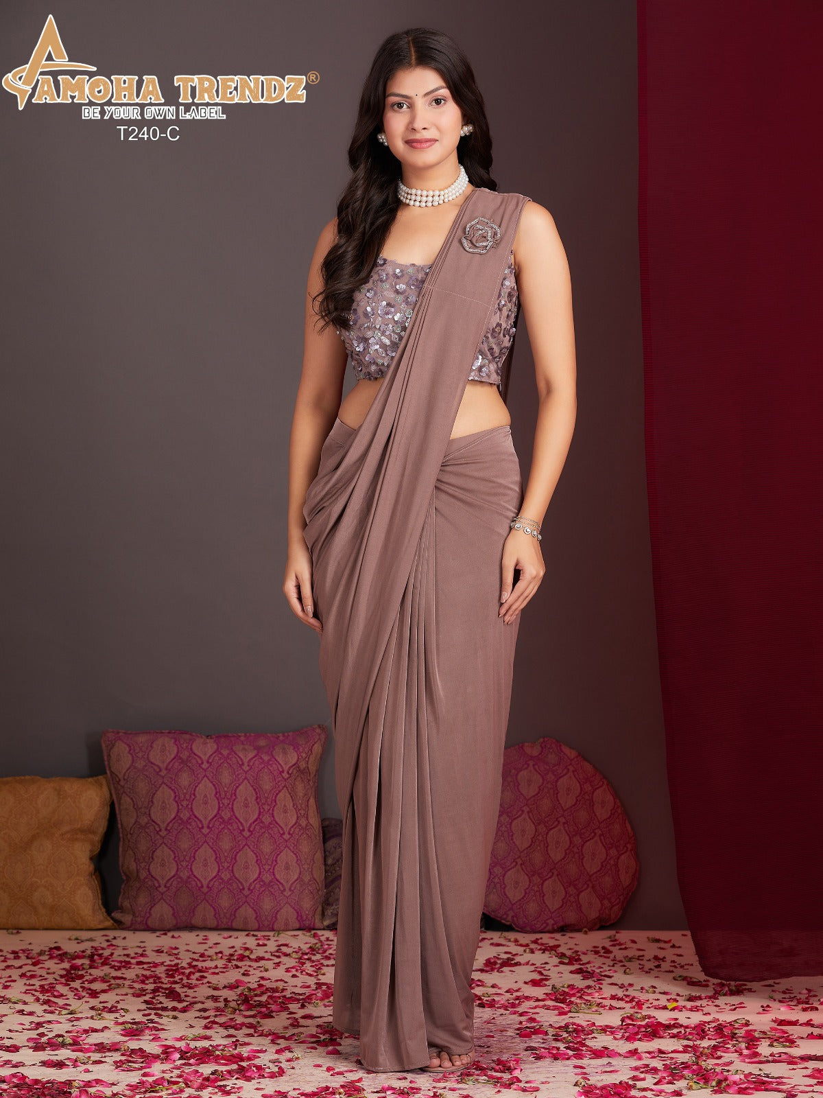 T240C Amoha Embroidery Ready To Wear Saree