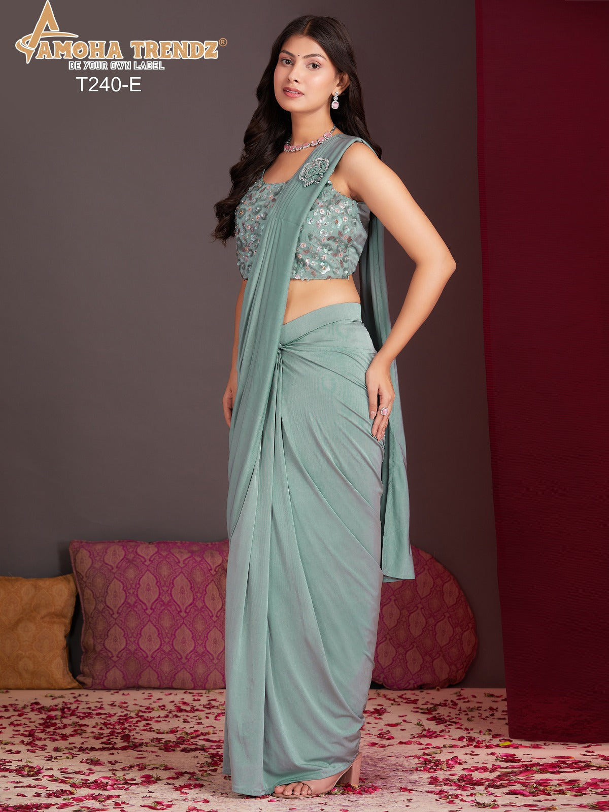 T240E Amoha Embroidery Ready To Wear Saree