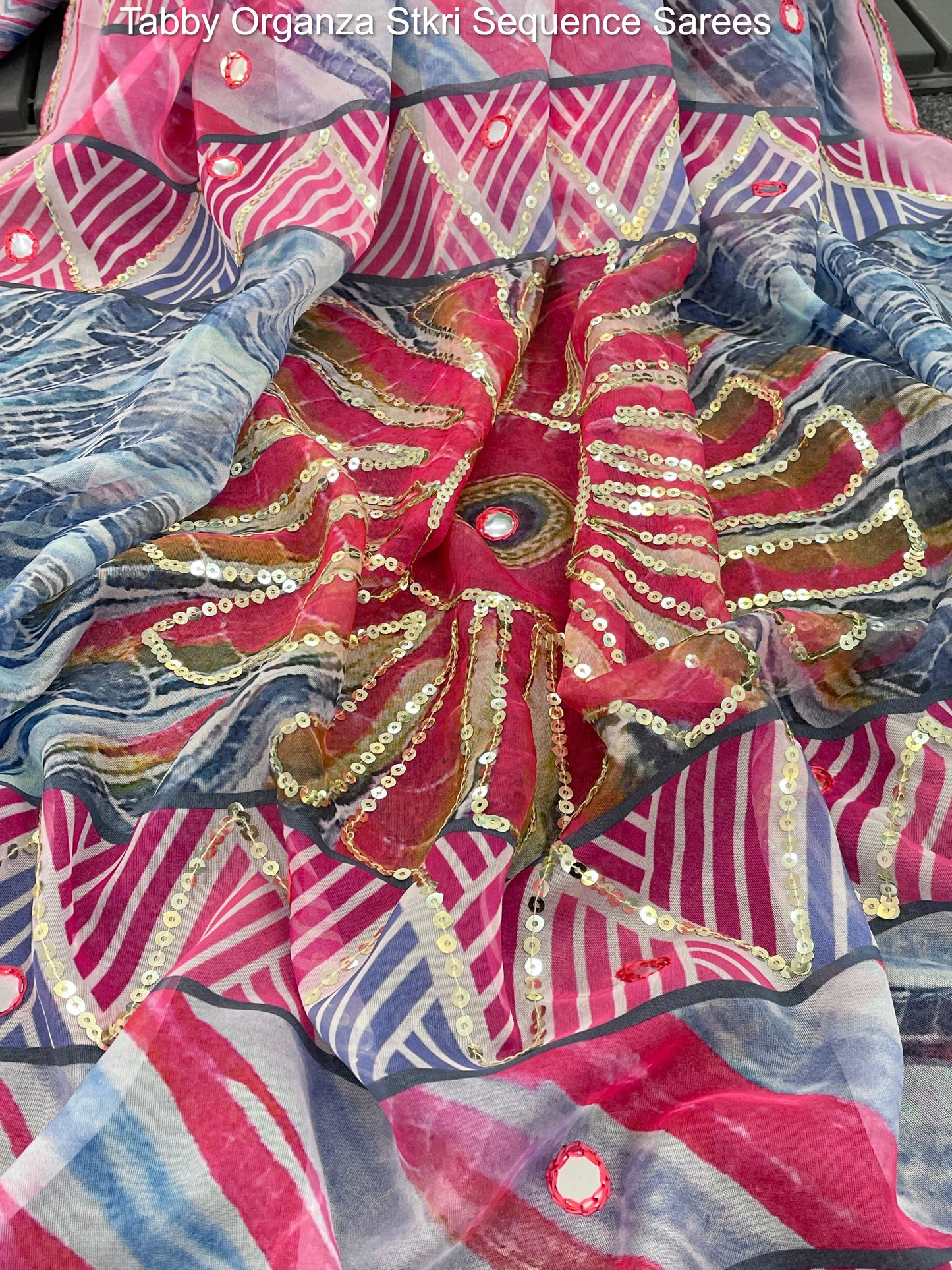 Tabby Organza Stkri Sequence Sarees