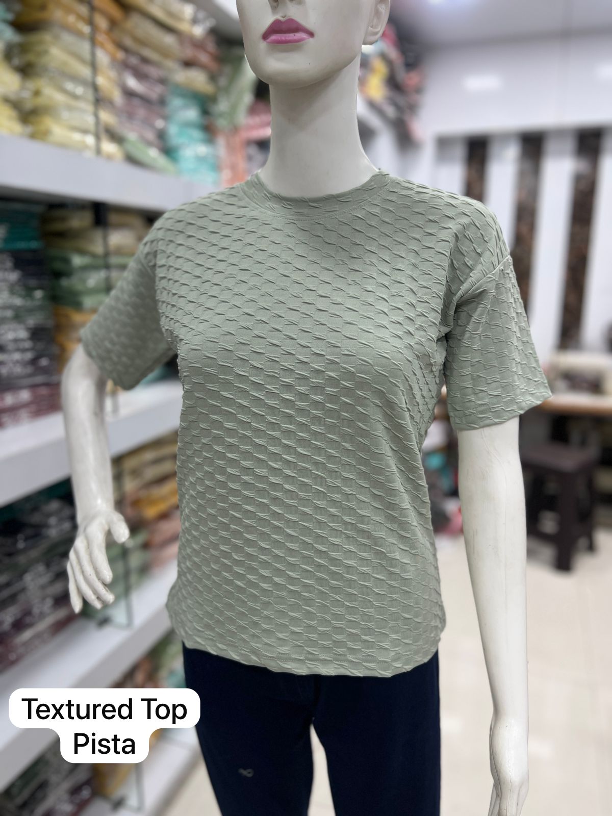 Textured Pista Bluehills Drop Shoulder Women Top