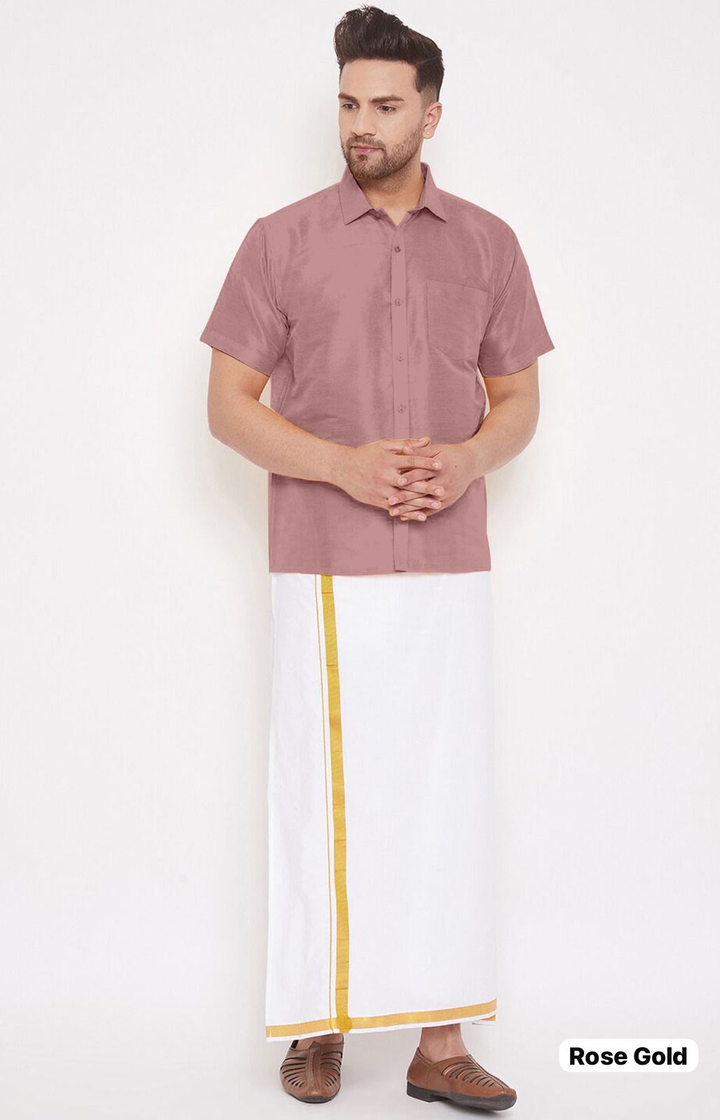 Thalaivaa Rose Gold Bluehills Cotton Mens Dhoti Shirts  Heriska
