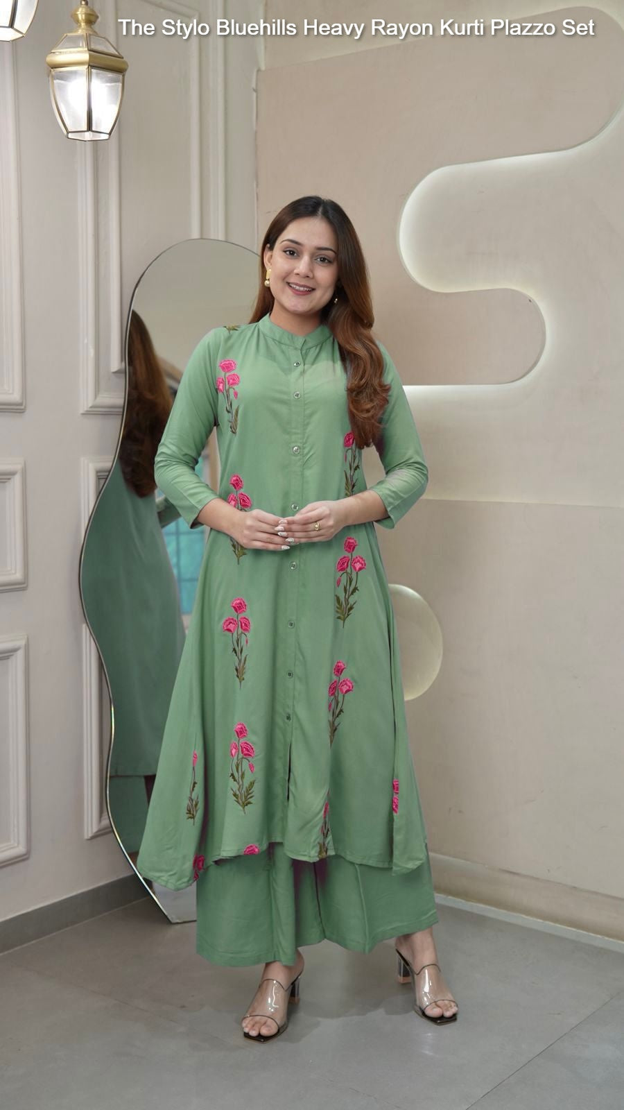 The Stylo Pista Bluehills Heavy Rayon Kurti Plazzo Set