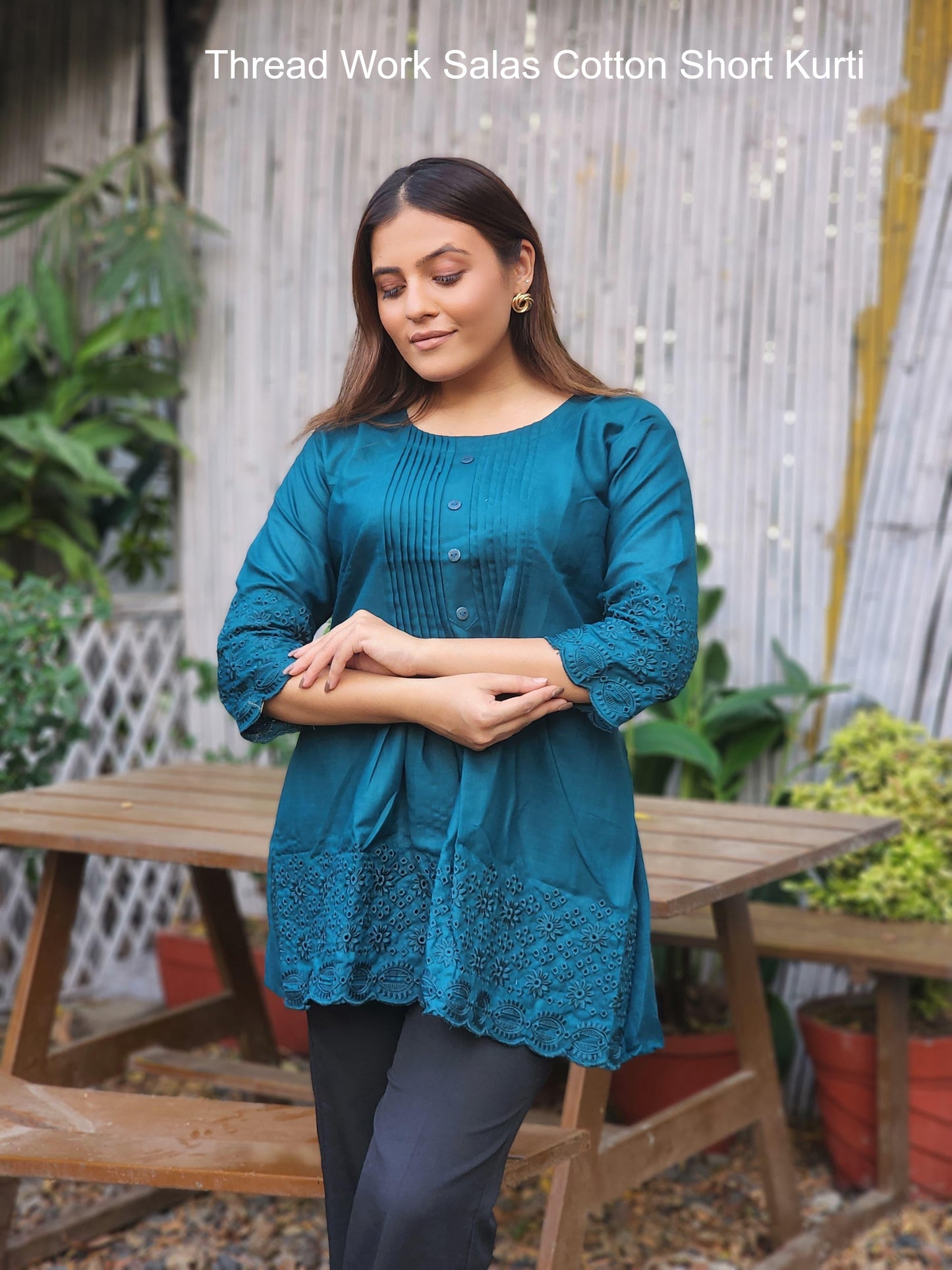 Thread Work Salas Cotton Short Kurti