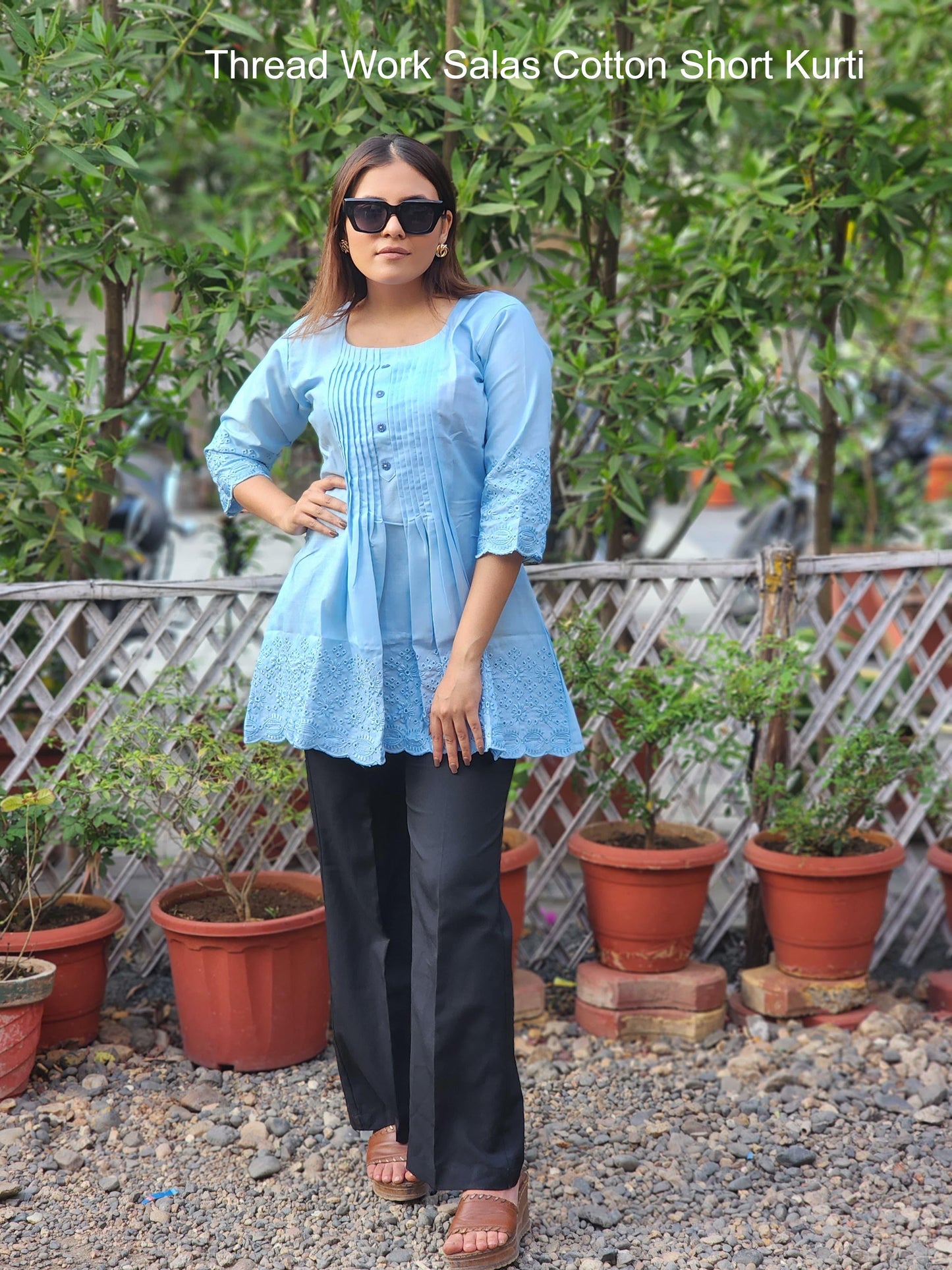 Thread Work Salas Cotton Short Kurti