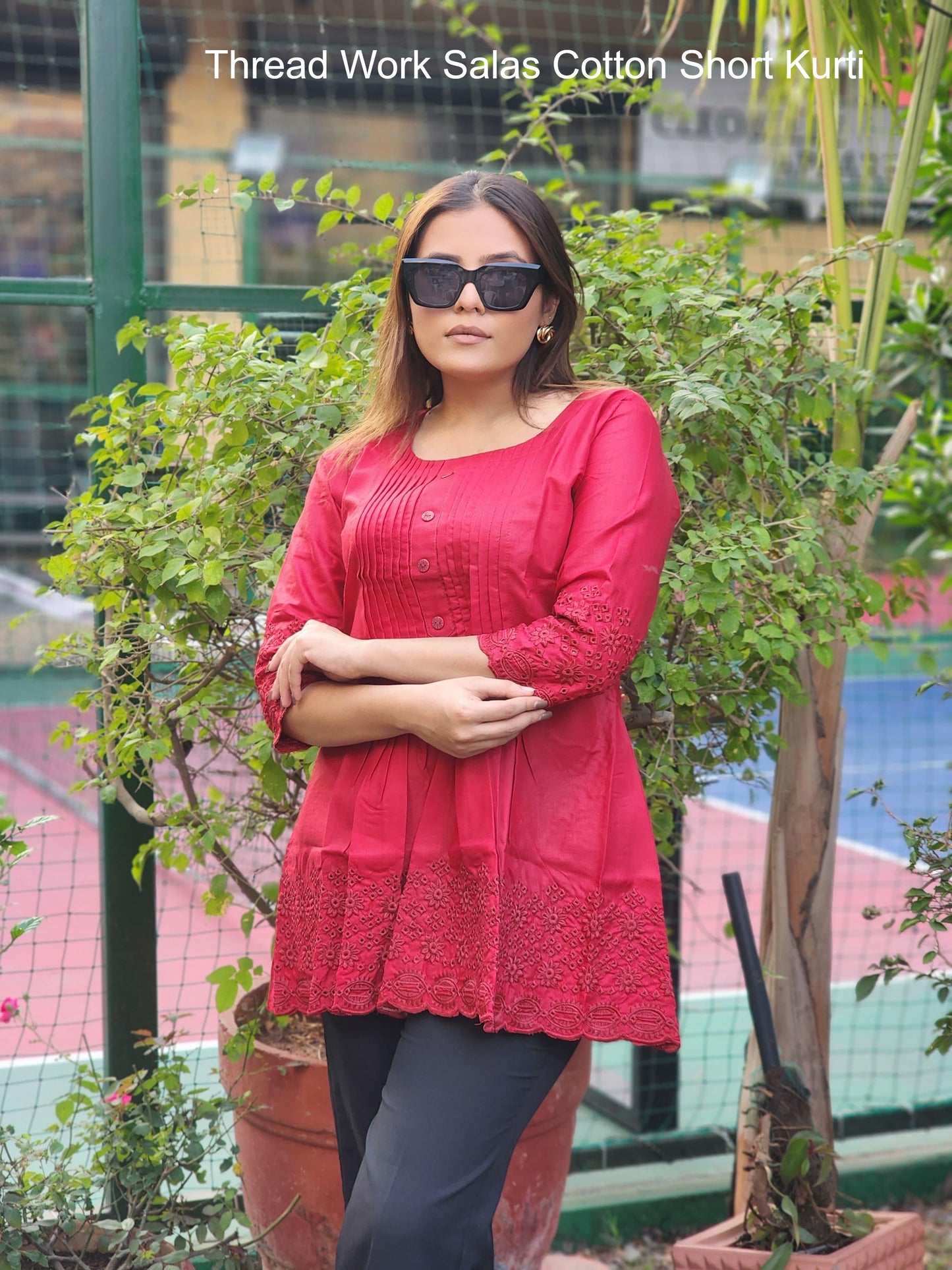 Thread Work Salas Cotton Short Kurti
