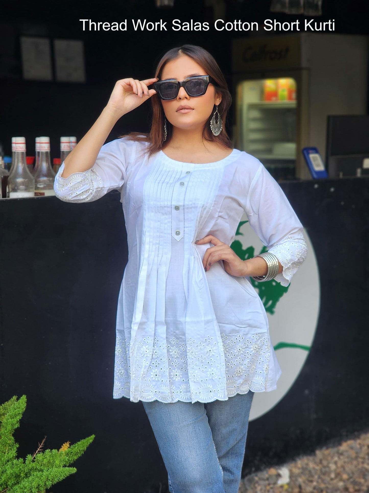 Thread Work Salas Cotton Short Kurti