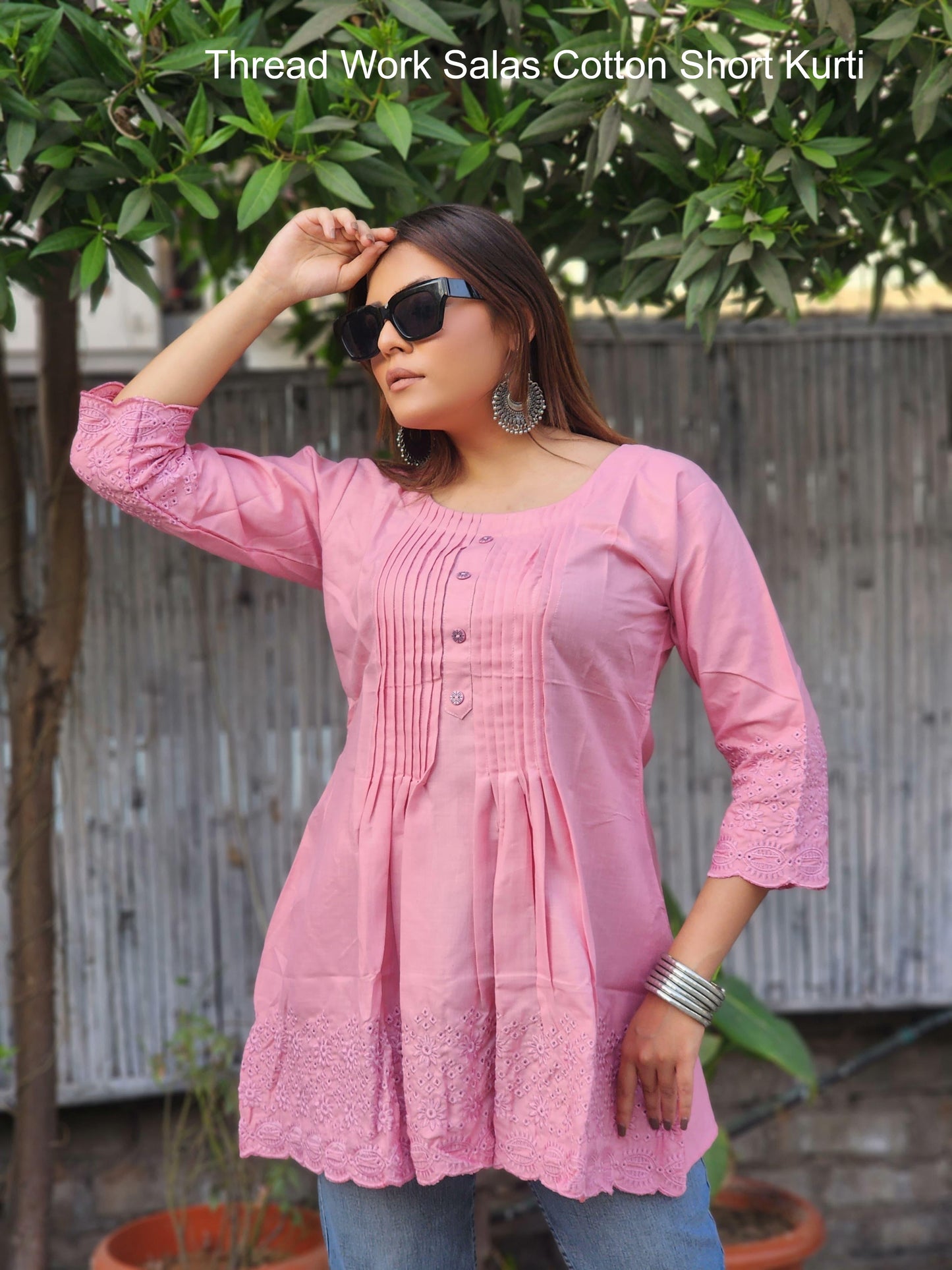Thread Work Salas Cotton Short Kurti