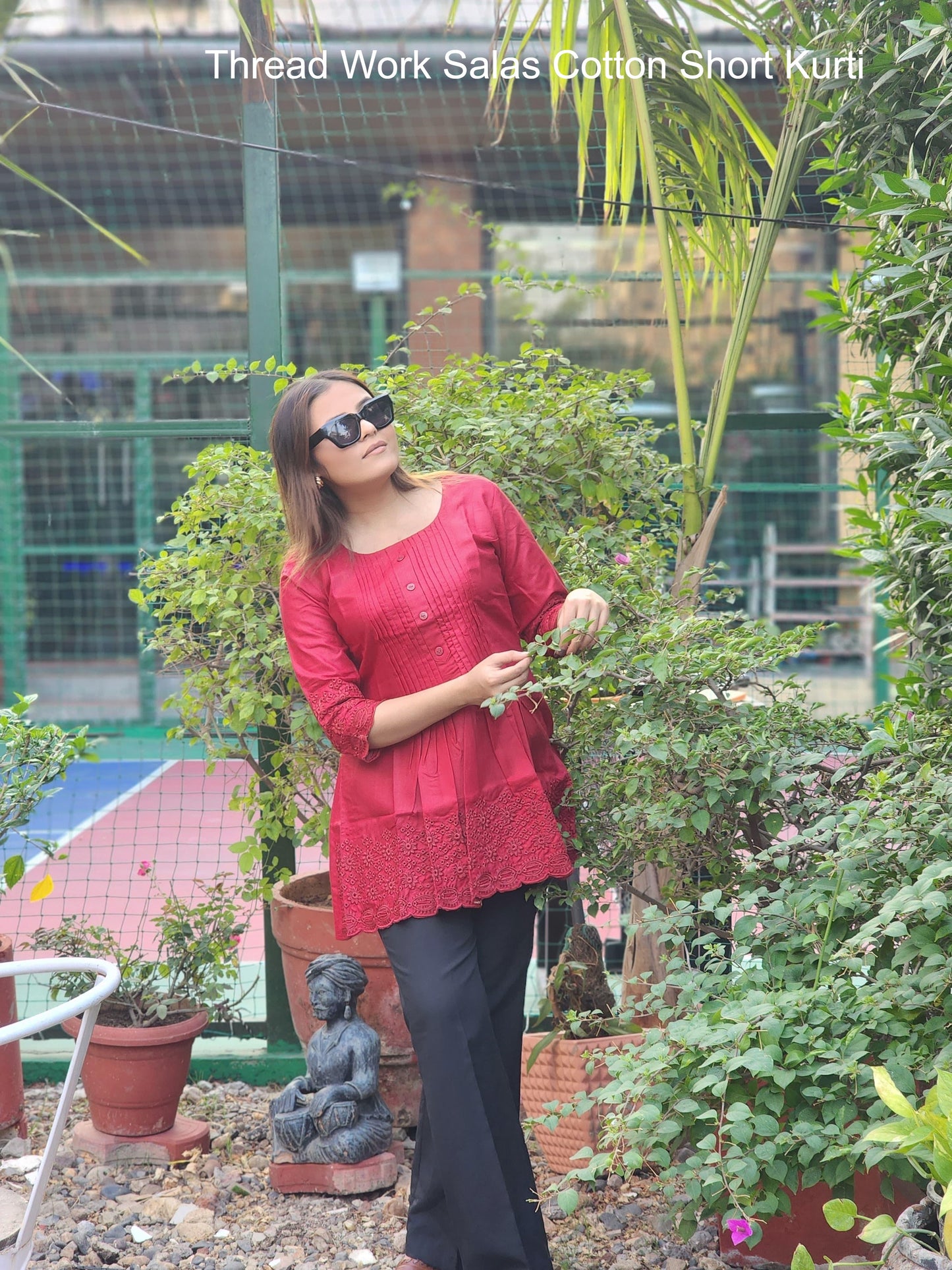 Thread Work Salas Cotton Short Kurti