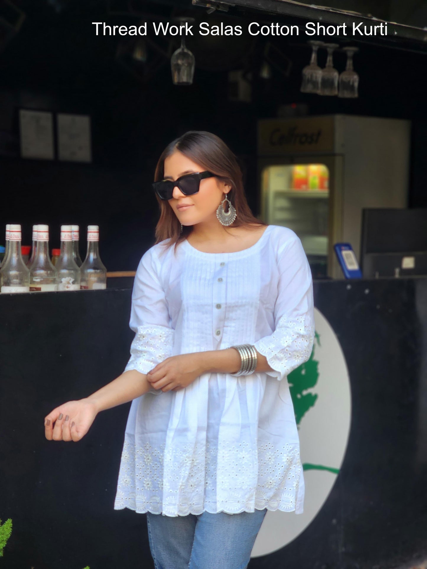 Thread Work Salas Cotton Short Kurti