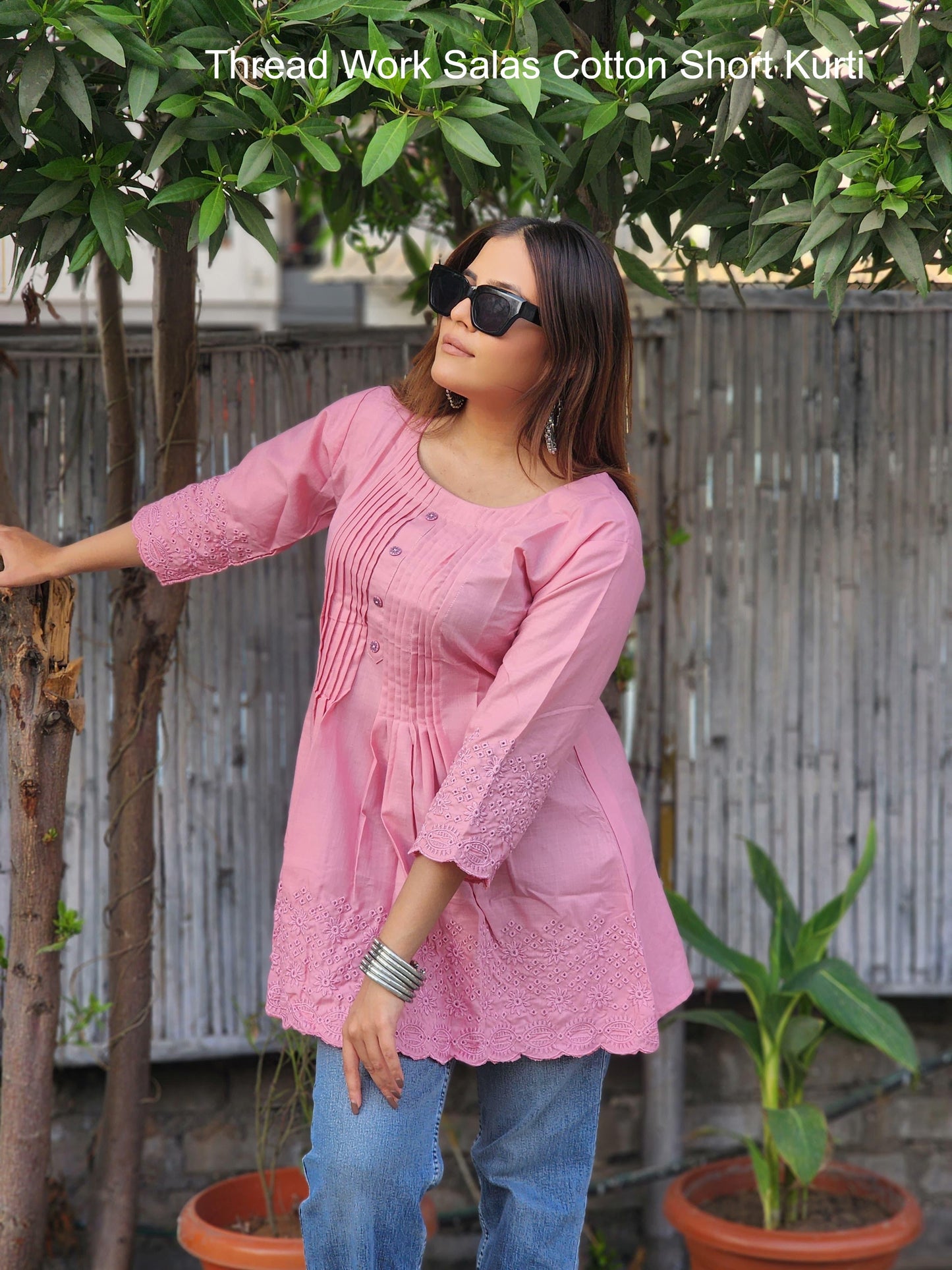 Thread Work Salas Cotton Short Kurti