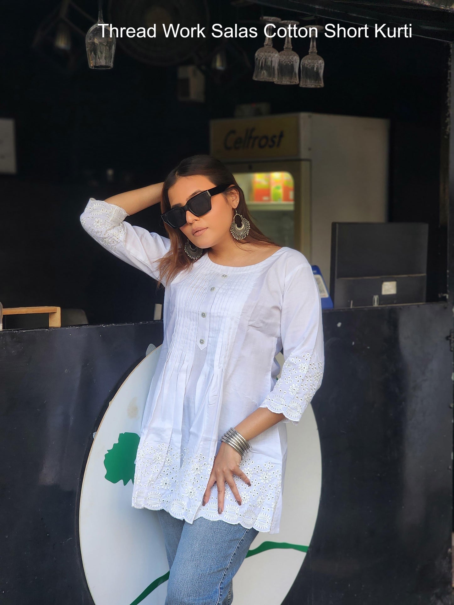 Thread Work Salas Cotton Short Kurti