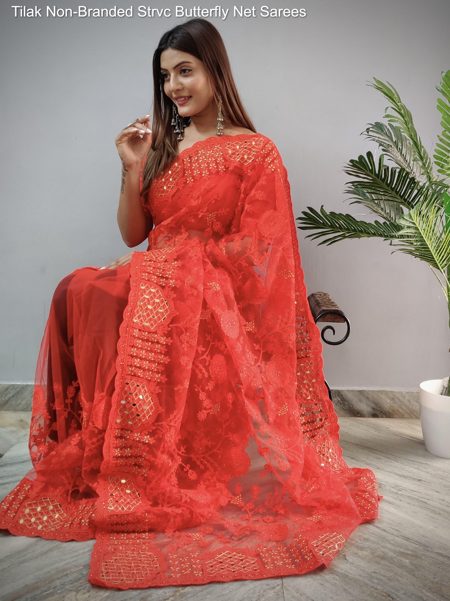 Tilak Non-Branded Strvc Butterfly Net Sarees