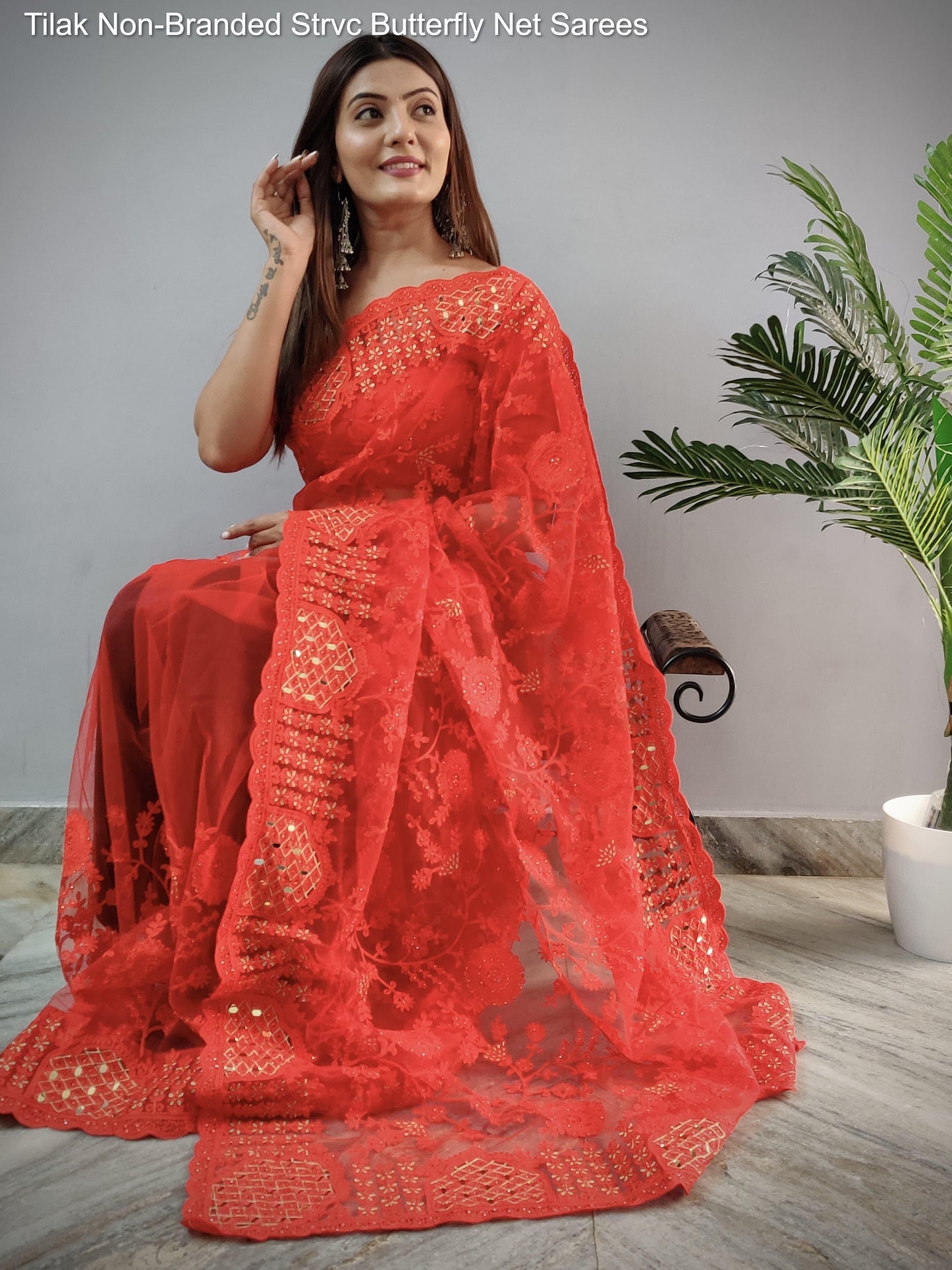 Tilak Non-Branded Strvc Butterfly Net Sarees