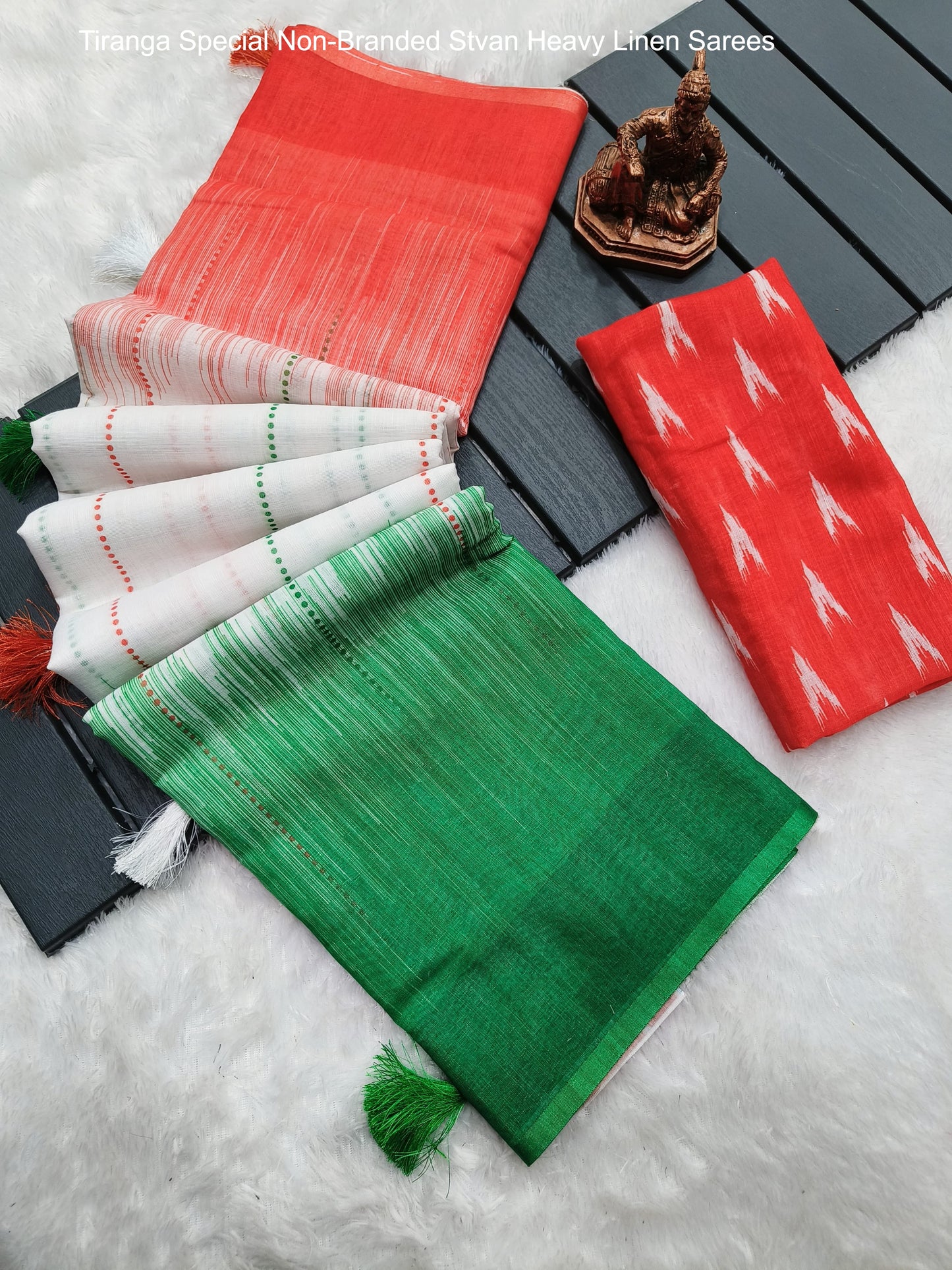 Tiranga Special Non-Branded Stvan Heavy Linen Sarees
