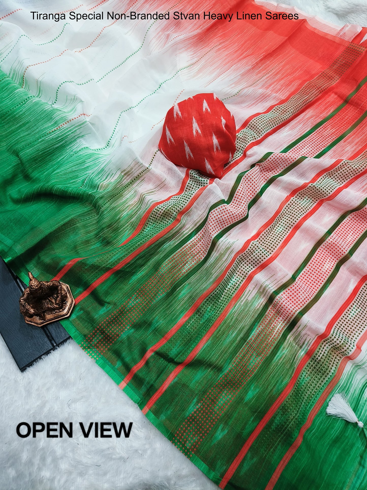 Tiranga Special Non-Branded Stvan Heavy Linen Sarees