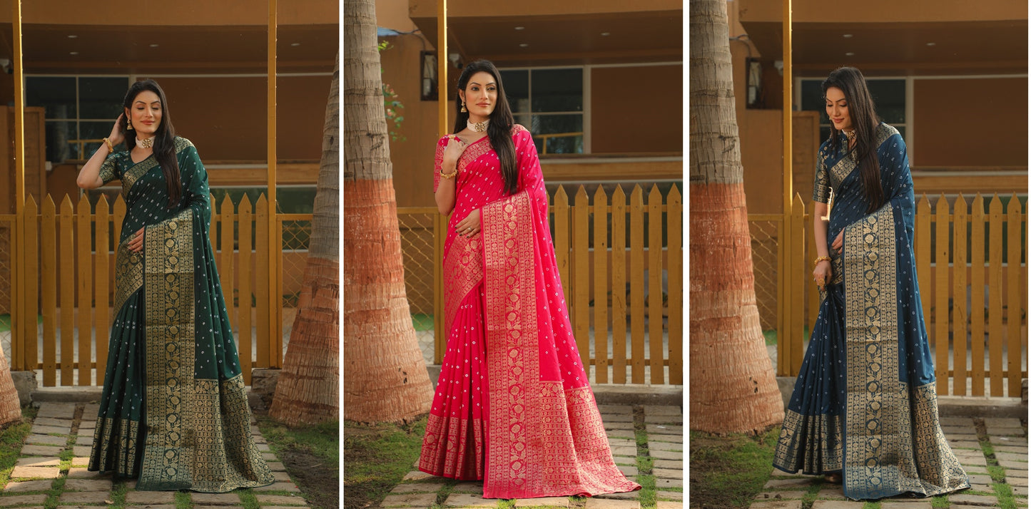 Toral Rani Dark Blue Dark Green Non-Branded Stmai Silk Sarees