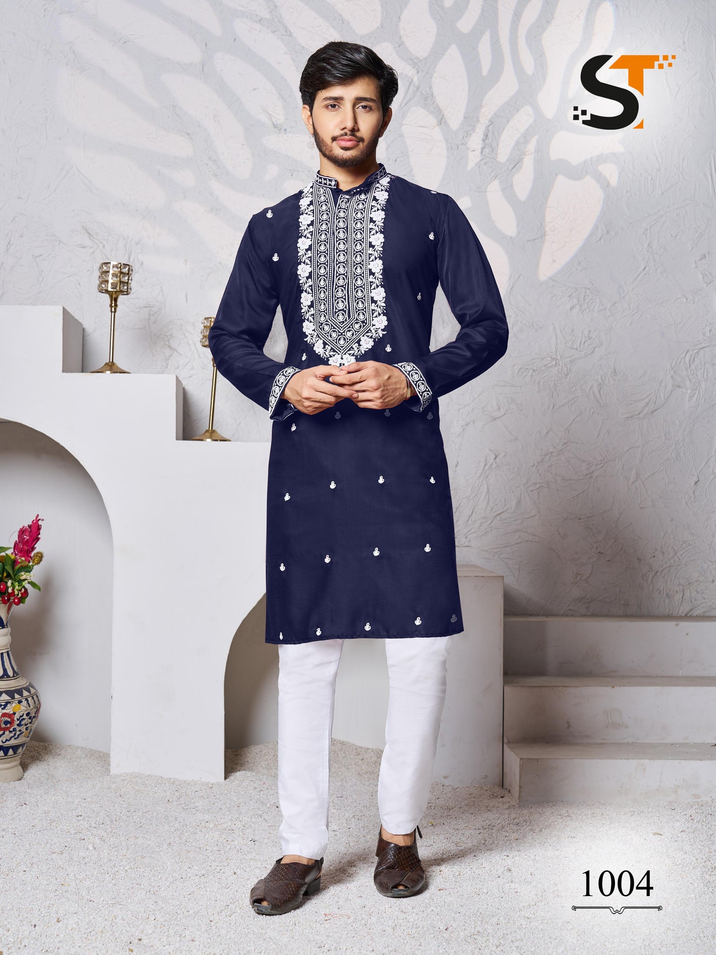 Traditional Work Salas Silk Mens Kurta