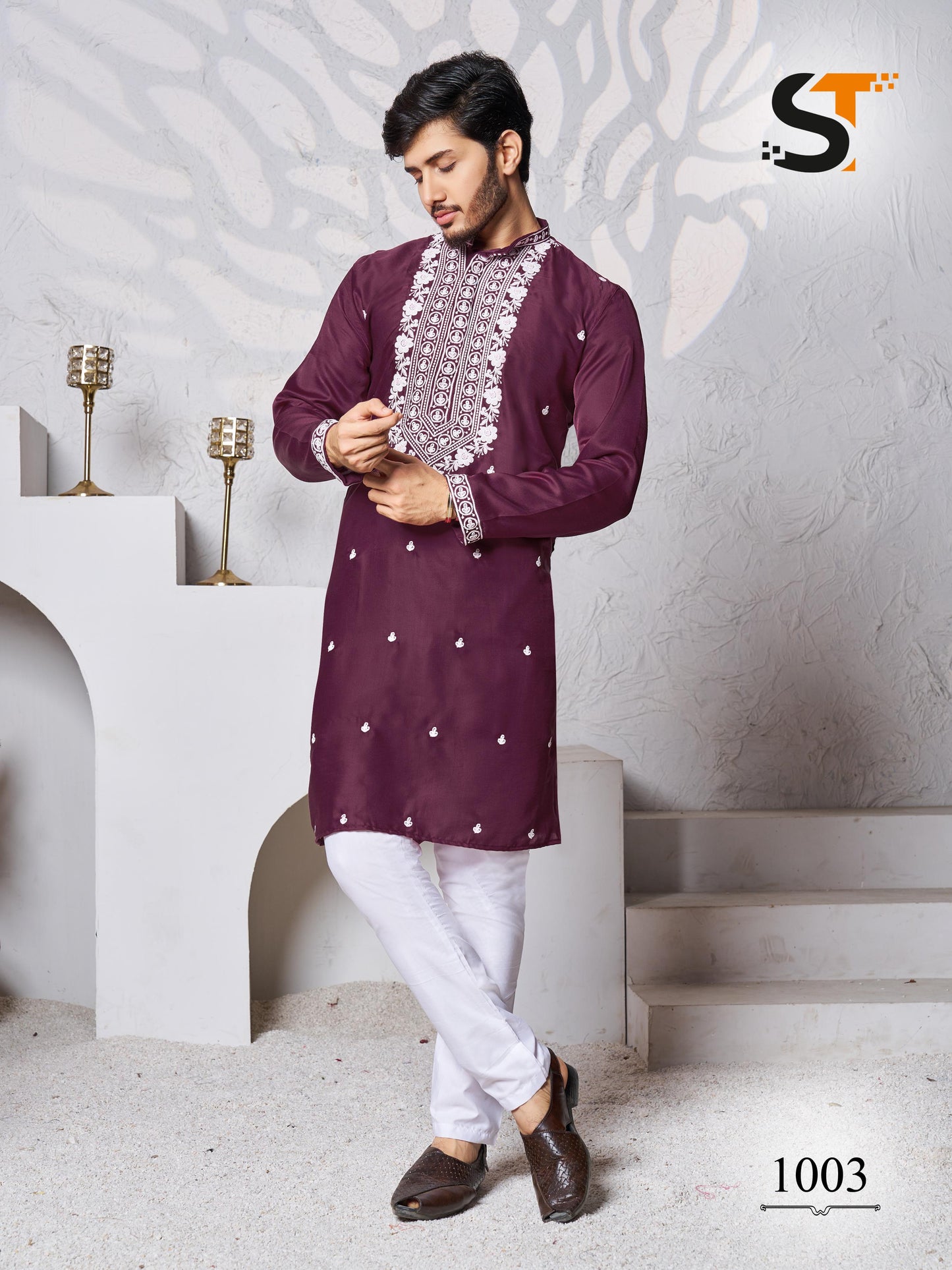 Traditional Work Salas Silk Mens Kurta