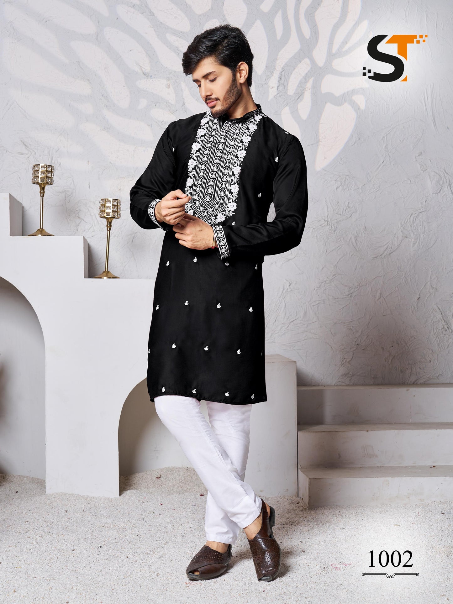 Traditional Work Salas Silk Mens Kurta